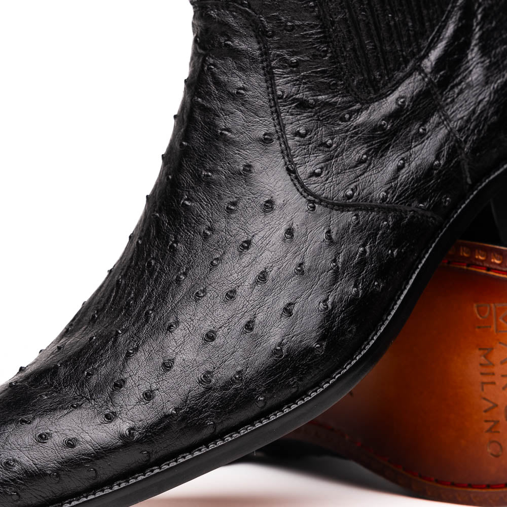 Giorgio Black ostrich quill boots men's casual dress Milano leather