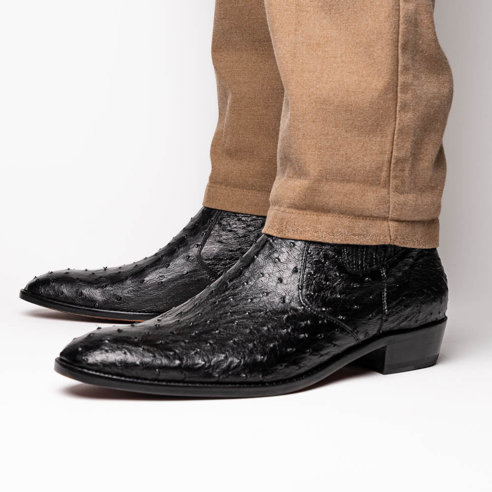 Giorgio Black ostrich quill boots men's casual dress Milano leather