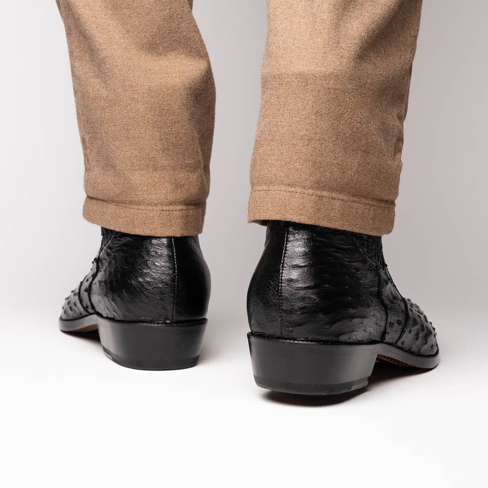 Giorgio Black ostrich quill boots men's casual dress Milano leather