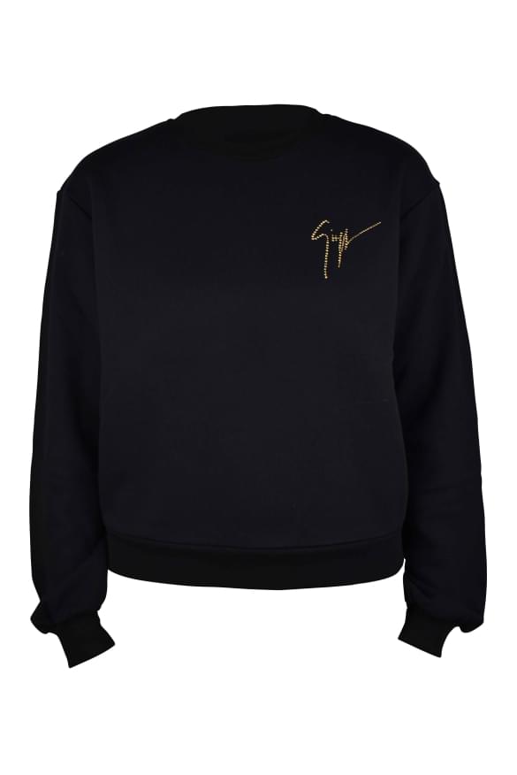 Giuseppe Zanotti Ladies Sweatshirt pullover gold rhinestone logo Italy