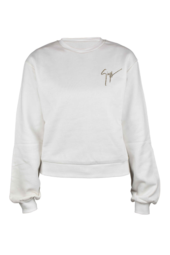 Giuseppe Zanotti ladies Sweatshirt White rhinestone logo pullover