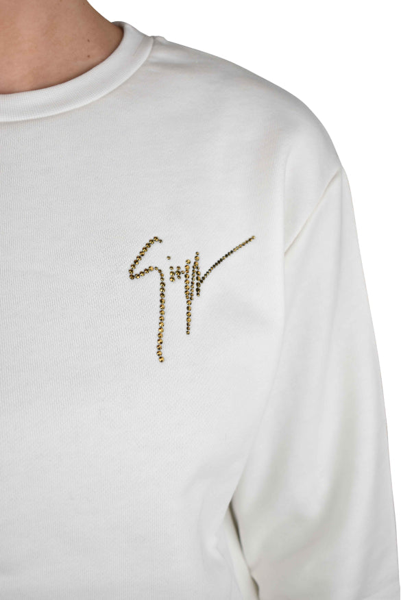 Giuseppe Zanotti ladies Sweatshirt White rhinestone logo pullover