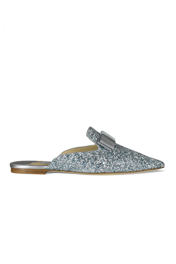 Jimmy Choo ladies flats slides mules Slippers Jimmy Choo silver glitter