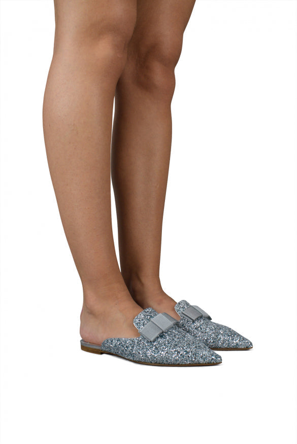 Jimmy Choo ladies flats slides mules Slippers Jimmy Choo silver glitter