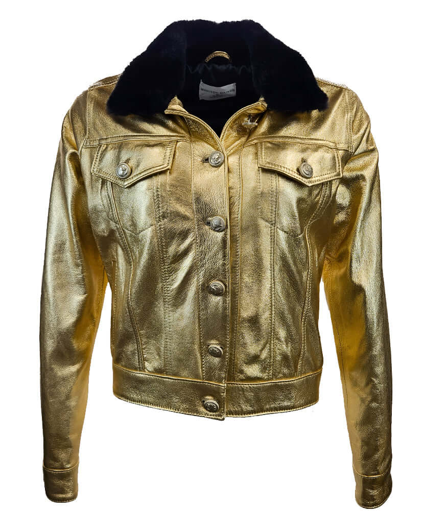 Gold/Black Leather Jacket Italy metallic lame Madison Maison
