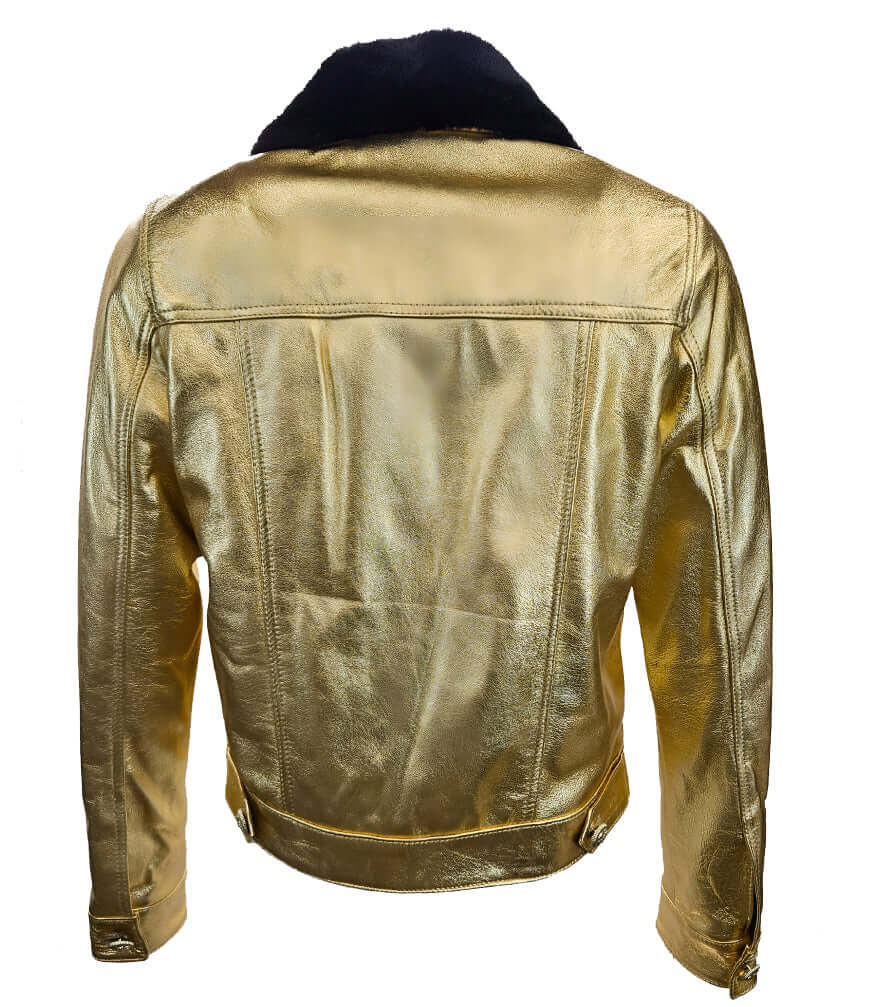 Gold/Black Leather Jacket Italy metallic lame Madison Maison