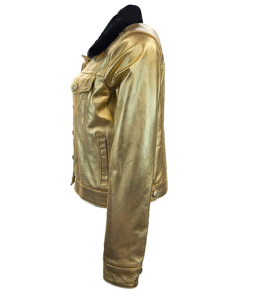 Gold/Black Leather Jacket Italy metallic lame Madison Maison