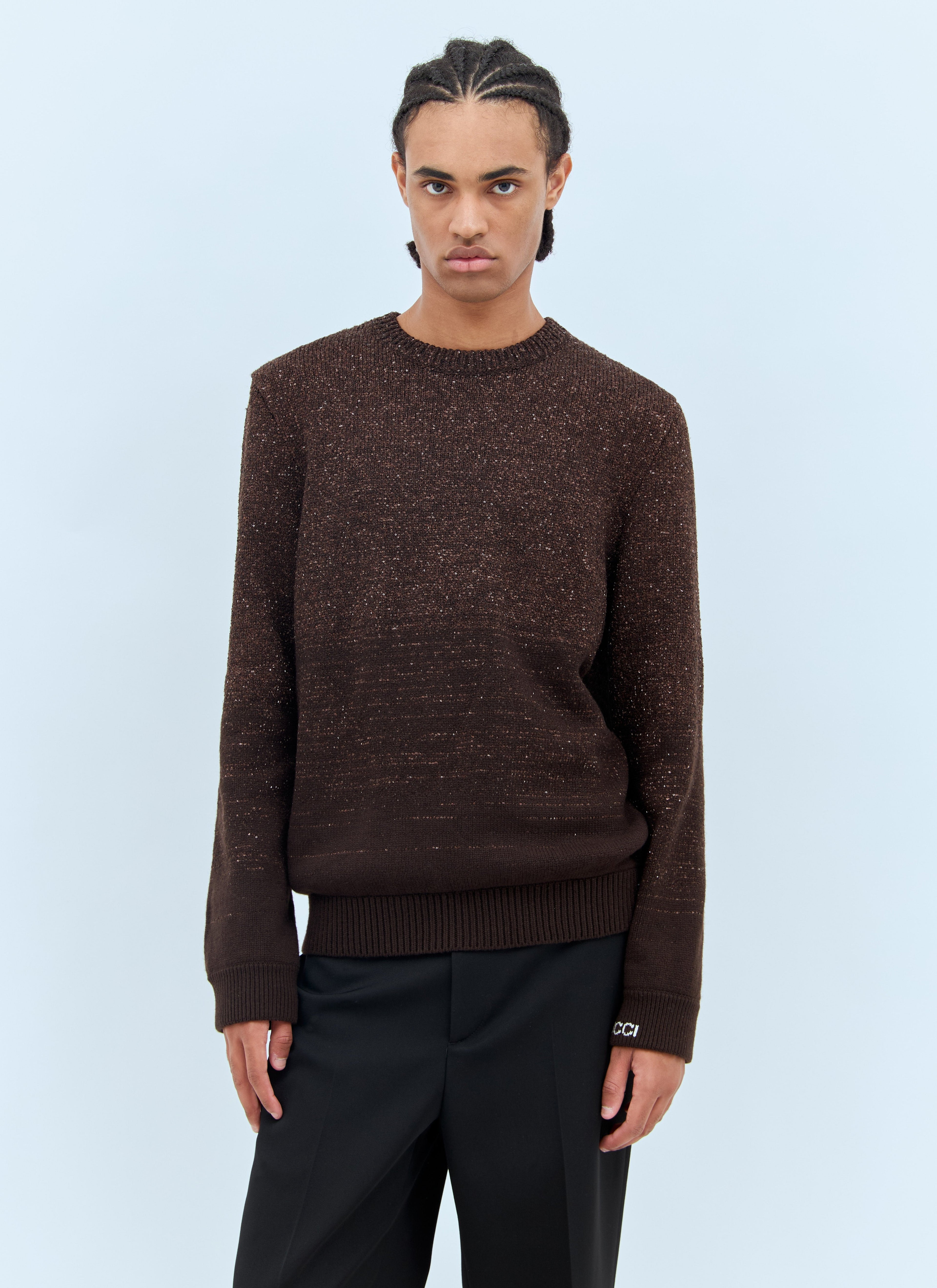 Gucci Men's Sequin sparkle Crewneck Sweater brown cashmere wool
