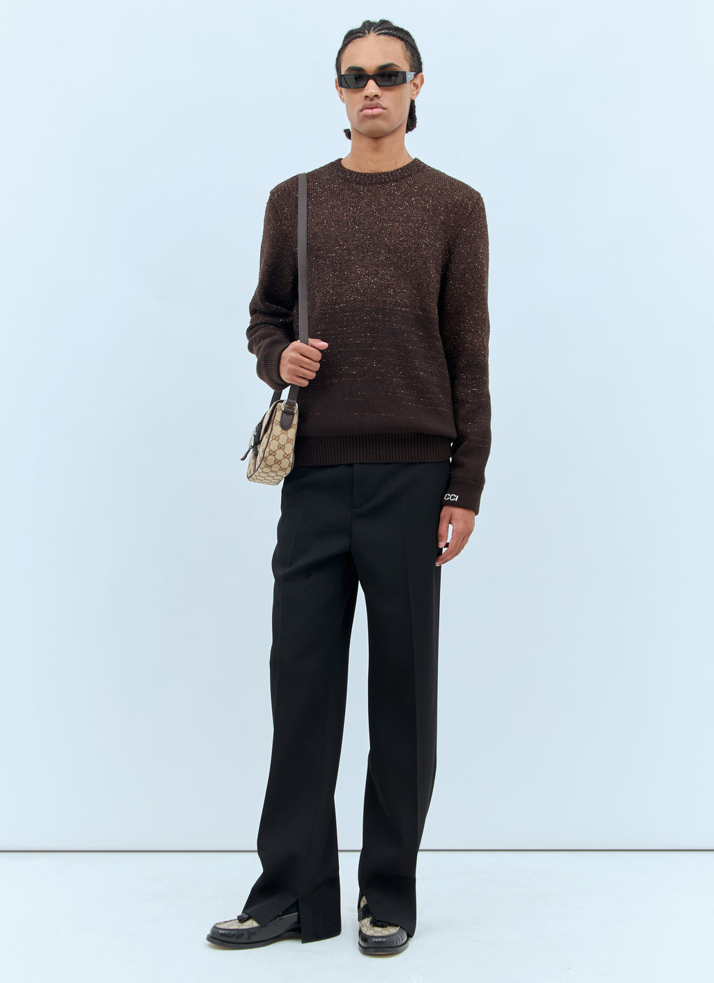 Gucci Men's Sequin sparkle Crewneck Sweater brown cashmere wool