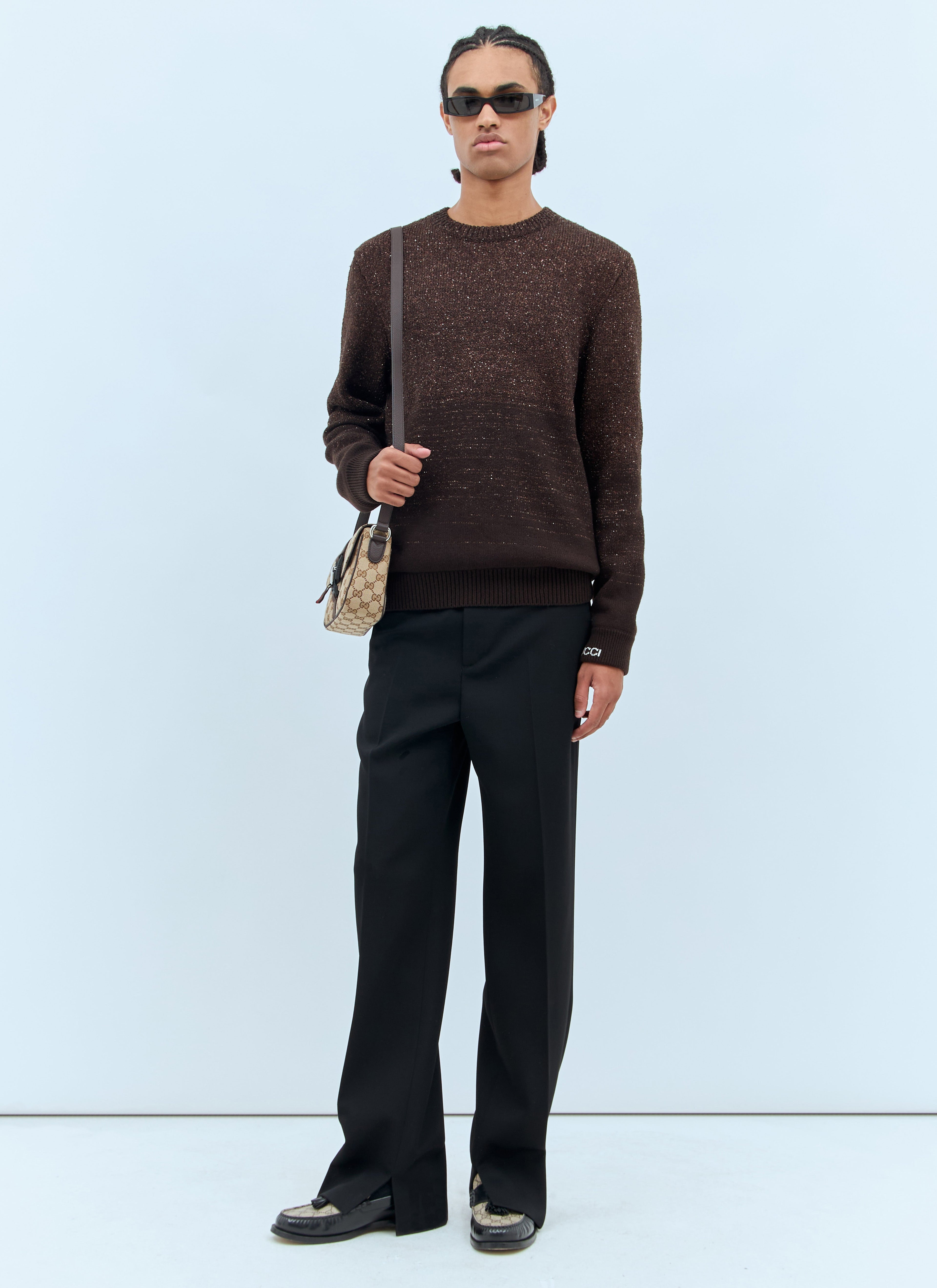 Gucci Men's Sequin sparkle Crewneck Sweater brown cashmere wool