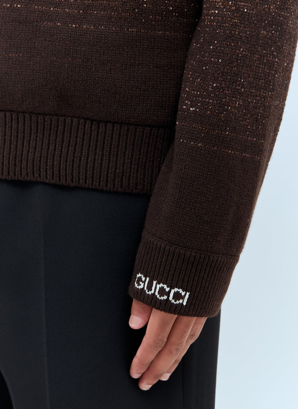 Gucci Men's Sequin sparkle Crewneck Sweater brown cashmere wool