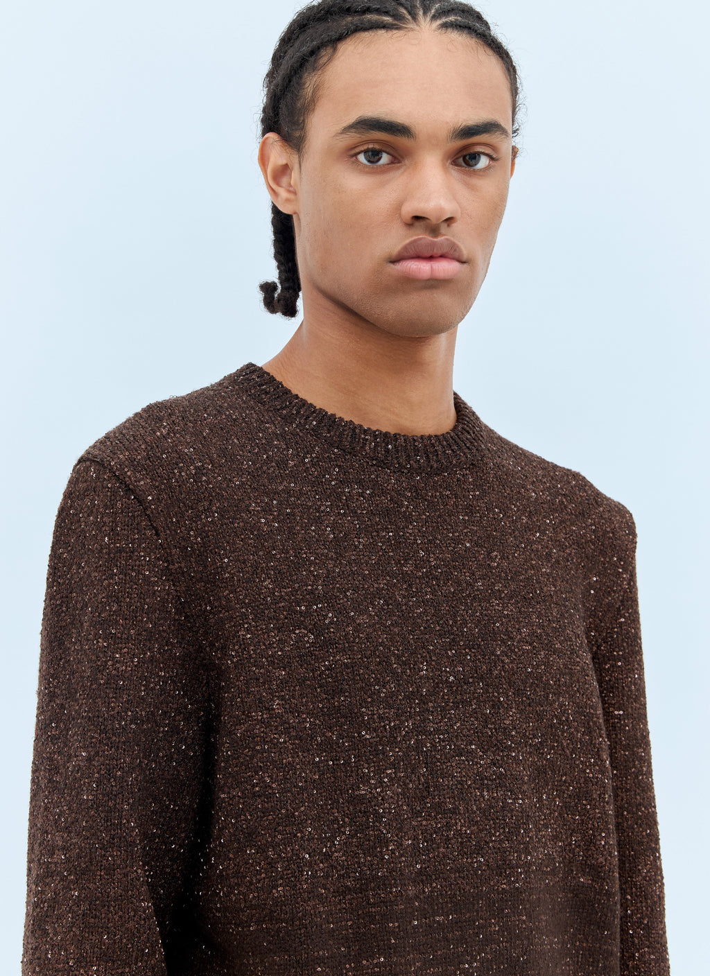 Gucci Men's Sequin sparkle Crewneck Sweater brown cashmere wool