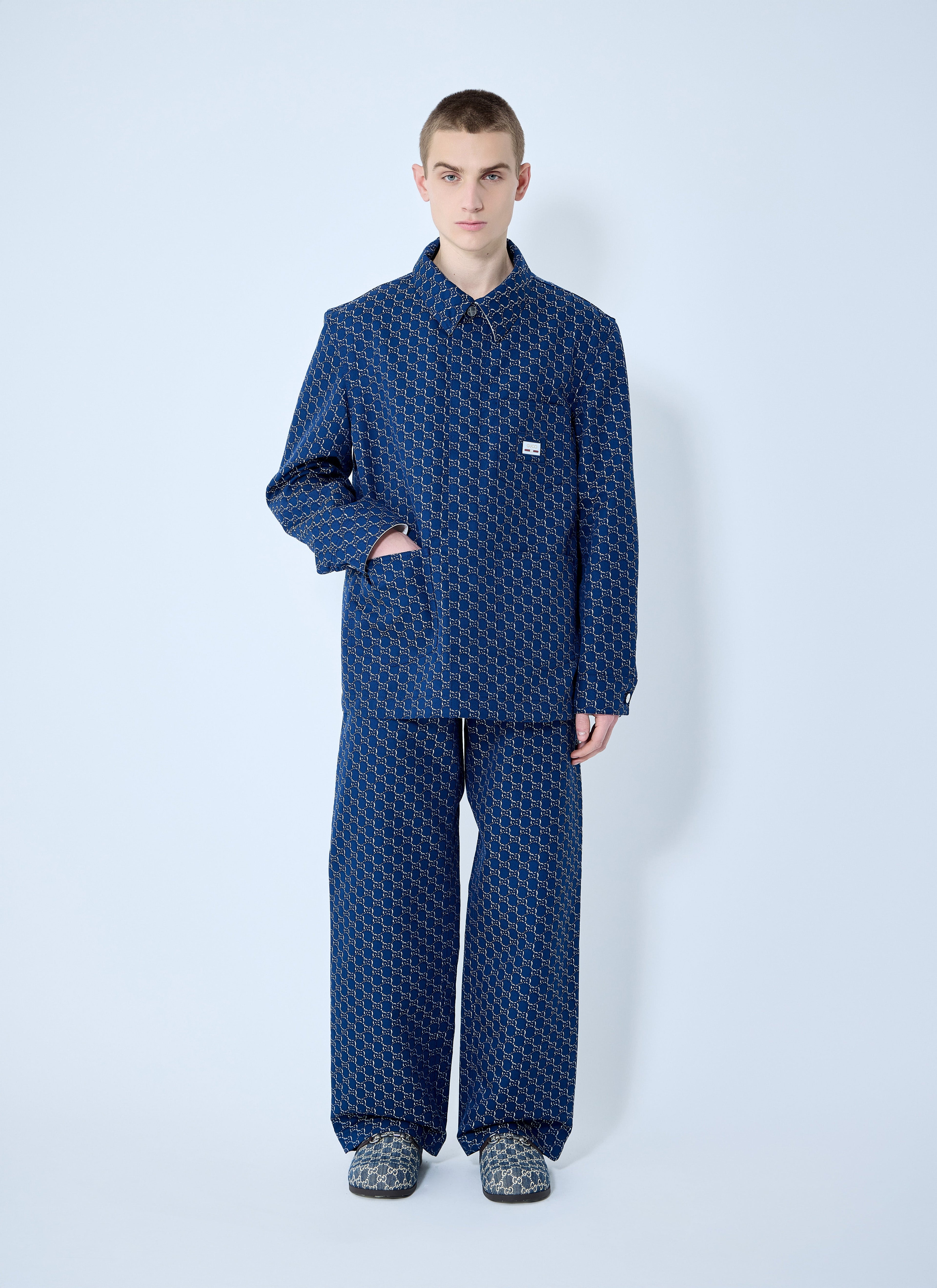 Gucci Men's Cotton Jacquard Jacket With GG logo Shadow blue