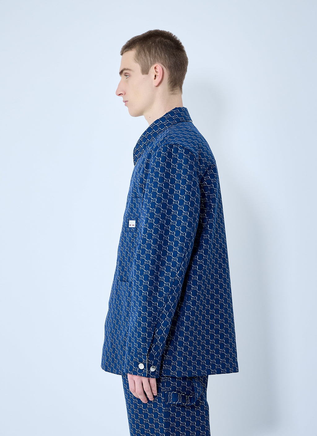 Gucci Men's Cotton Jacquard Jacket With GG logo Shadow blue