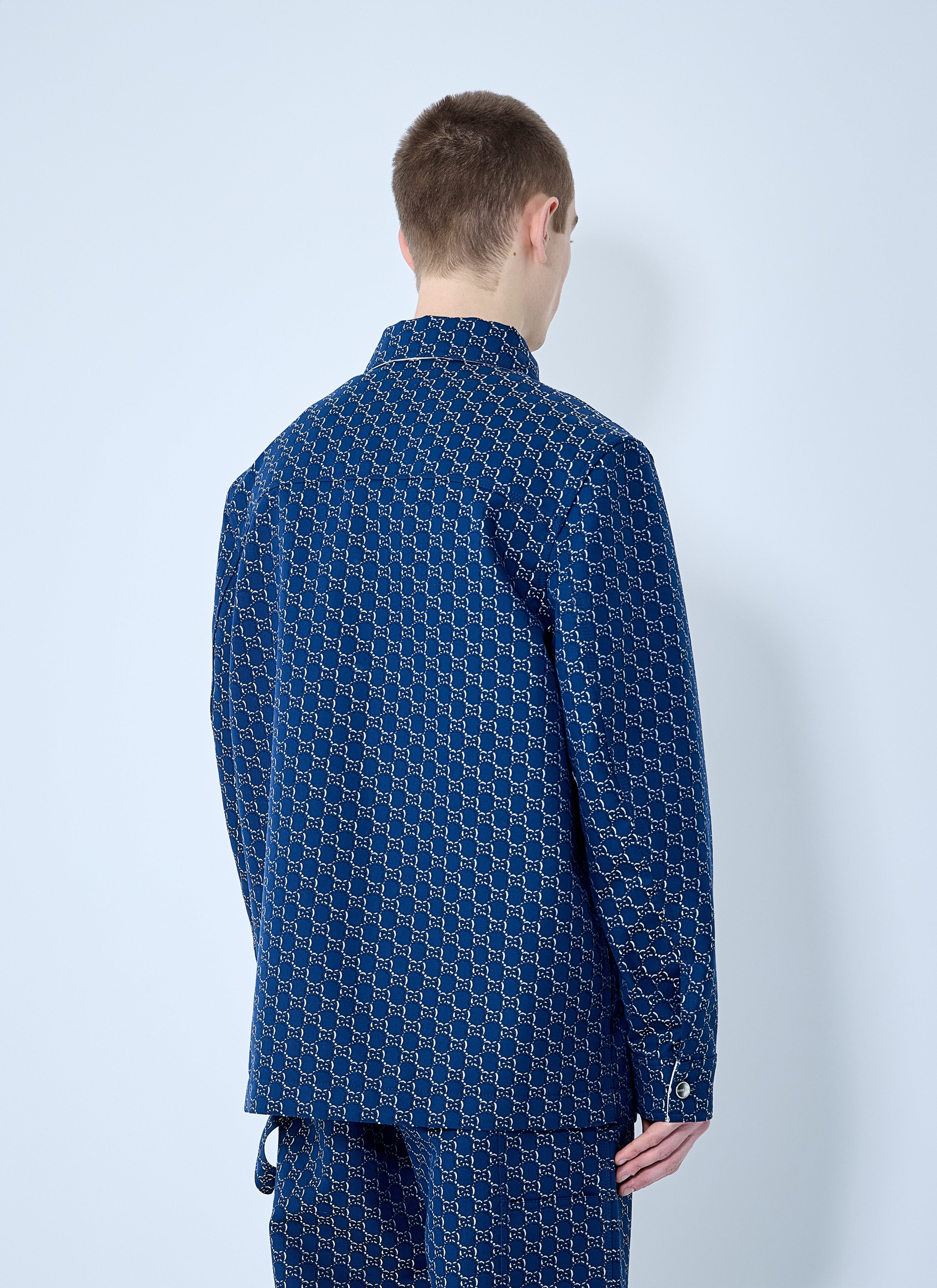 Gucci Men's Cotton Jacquard Jacket With GG logo Shadow blue