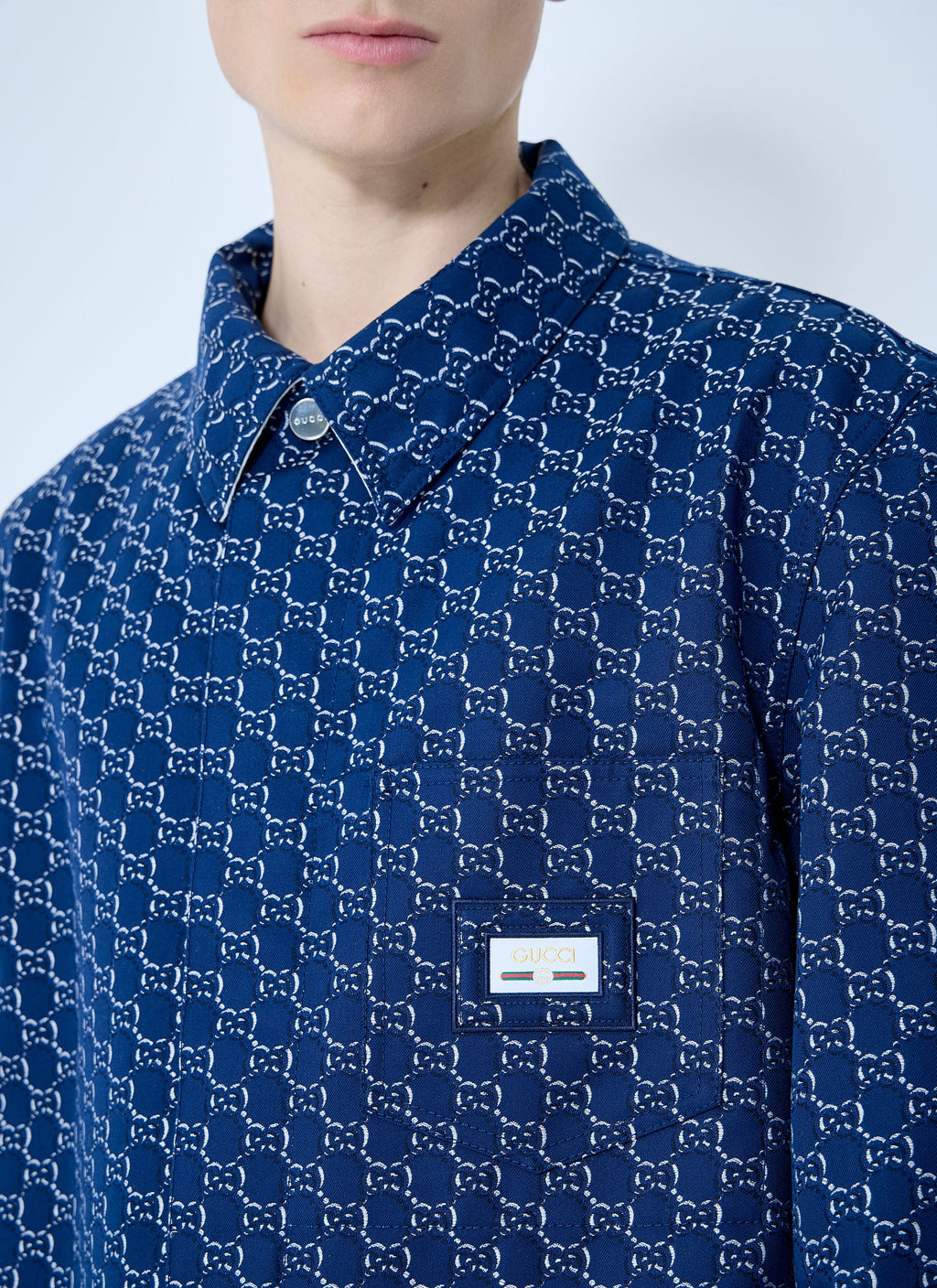 Gucci Men's Cotton Jacquard Jacket With GG logo Shadow blue