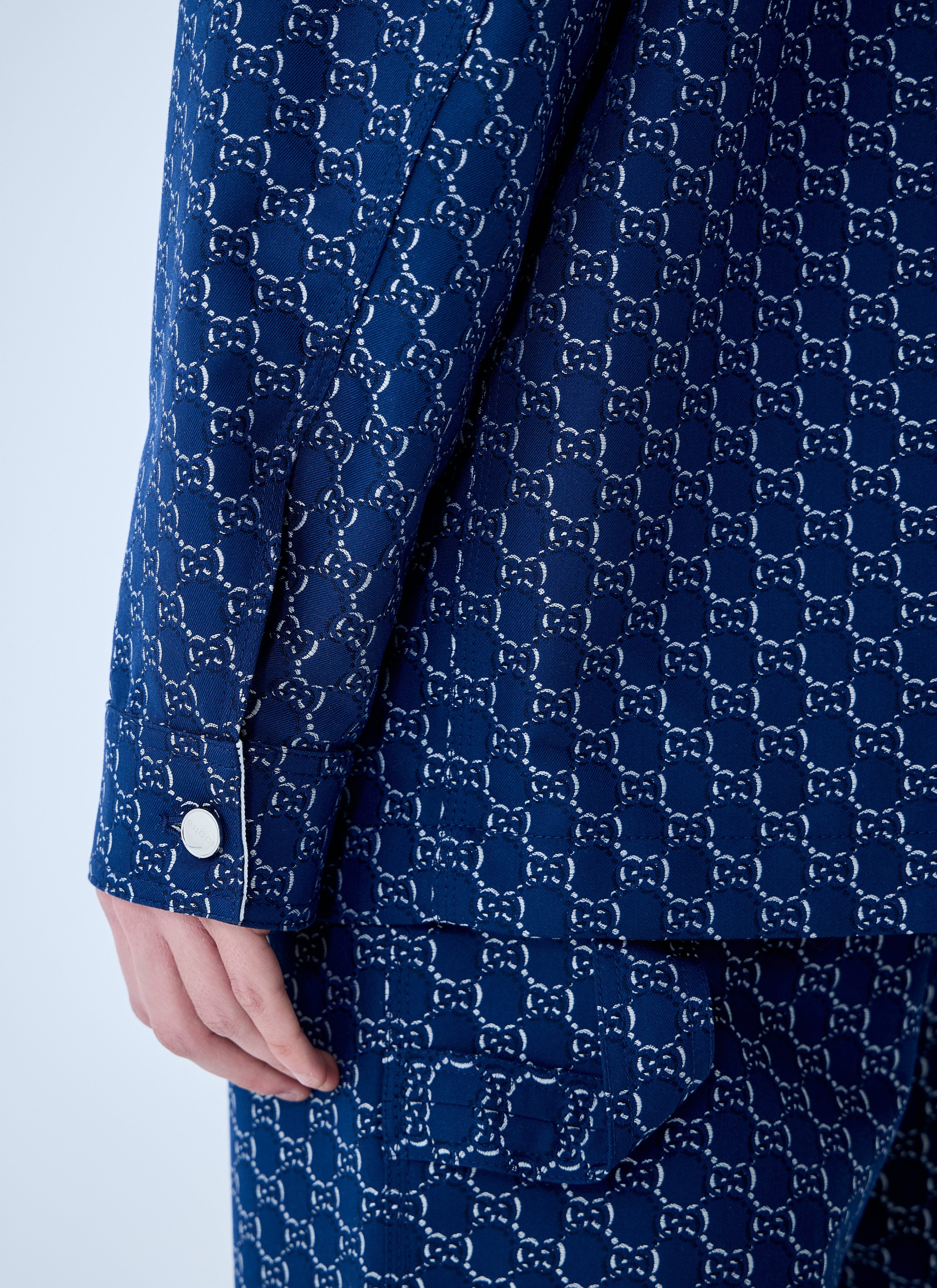 Gucci Men's Cotton Jacquard Jacket With GG logo Shadow blue