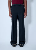 Gucci Men's Tailored Wool Pants Slacks pleated Navy Blue with logo name on waist