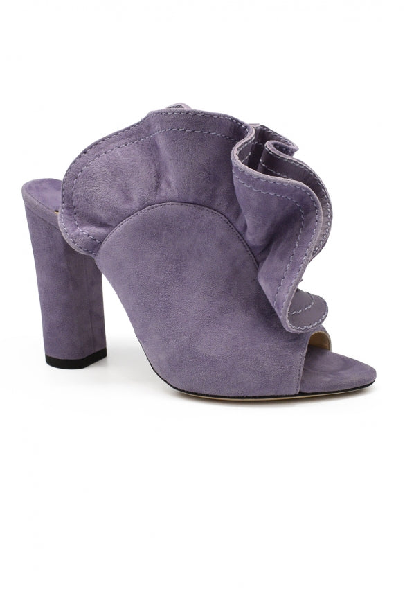Jimmy Choo ladies Haile 100 Mules suede ruffle heels shoes purple shoes