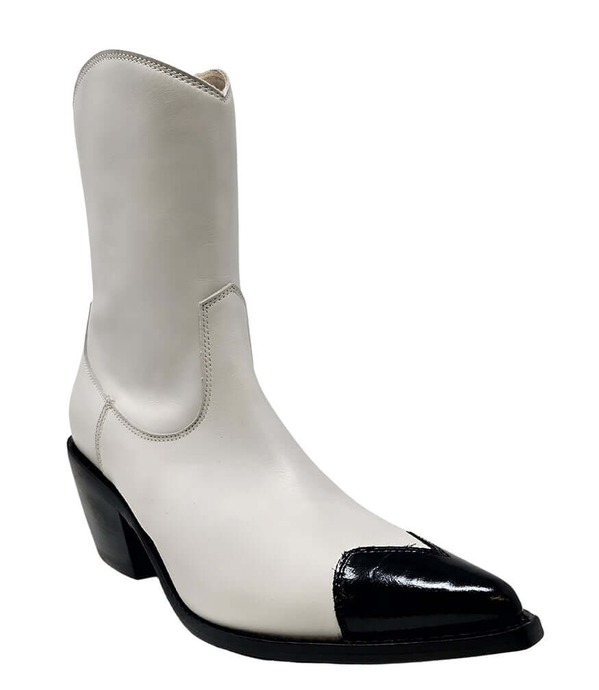 White/Black Heart Toe Ankle Boot leather Madison Maison Beverly Hills bootie