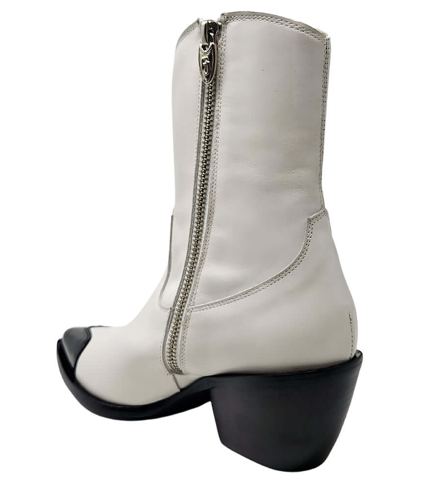 White/Black Heart Toe Ankle Boot leather Madison Maison Beverly Hills bootie