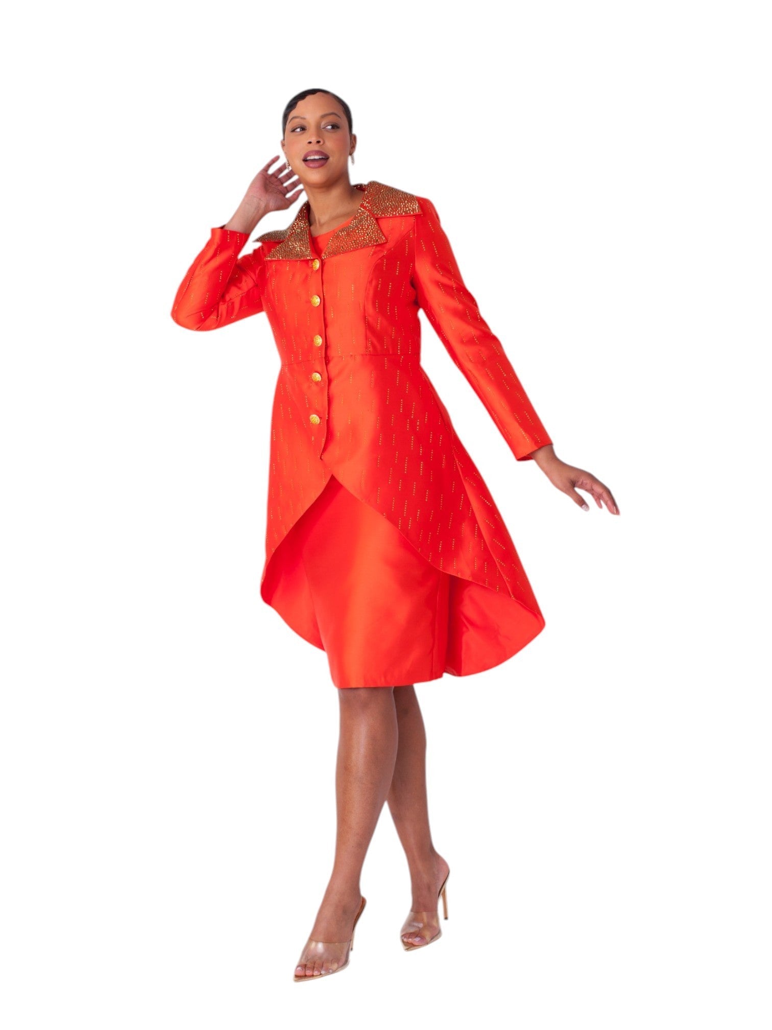 High-Low Church Suit with Embellished Collar - 4860 skirt jacket church formal
