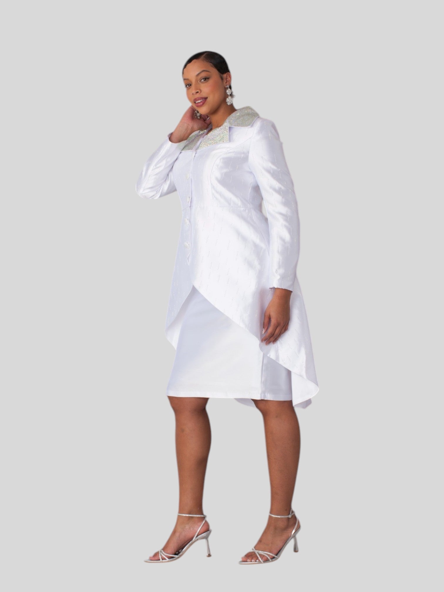 High-Low Church Suit with Embellished Collar - 4860 skirt jacket church formal