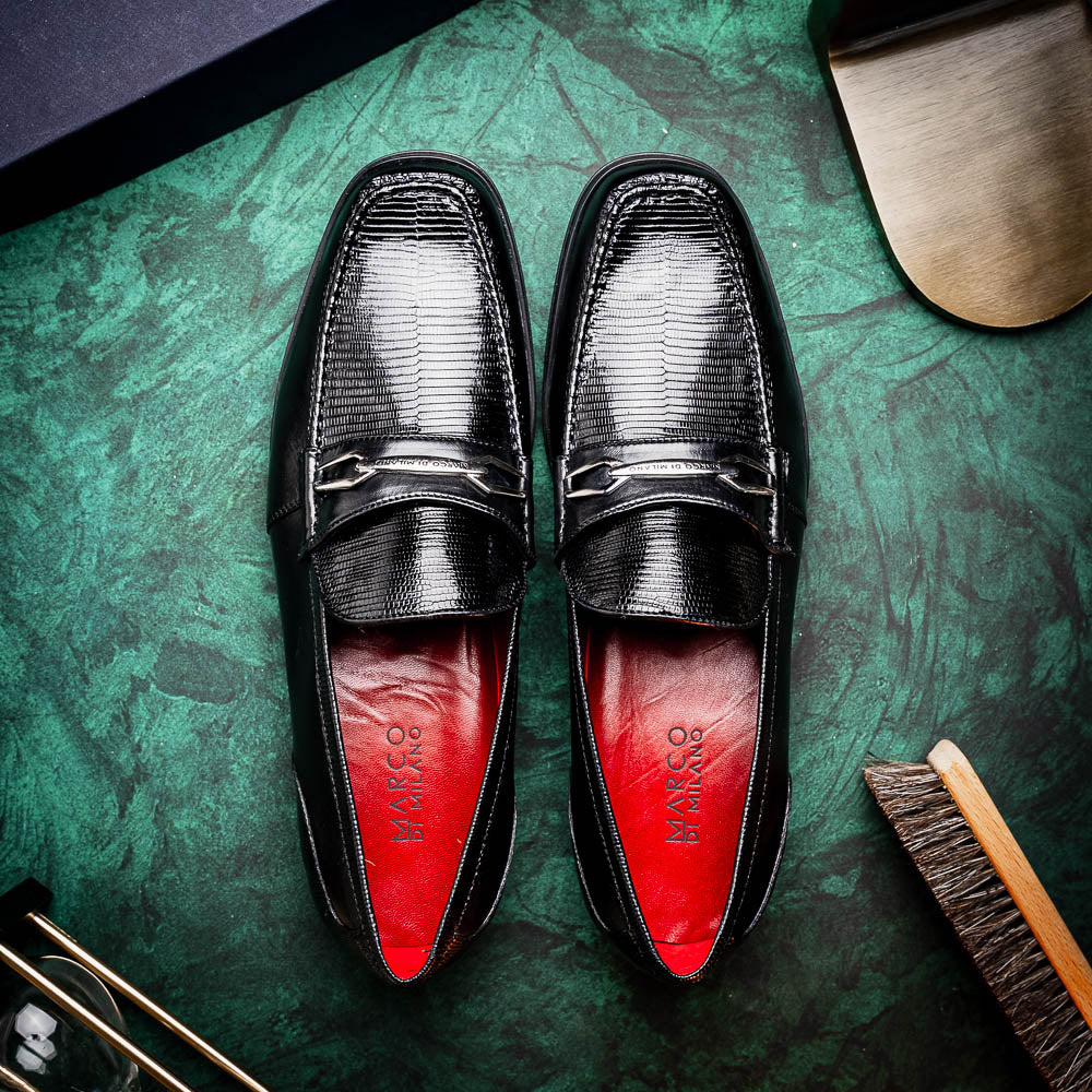 Ravello Black Lizard/Calfskin loafers dress shoes men's