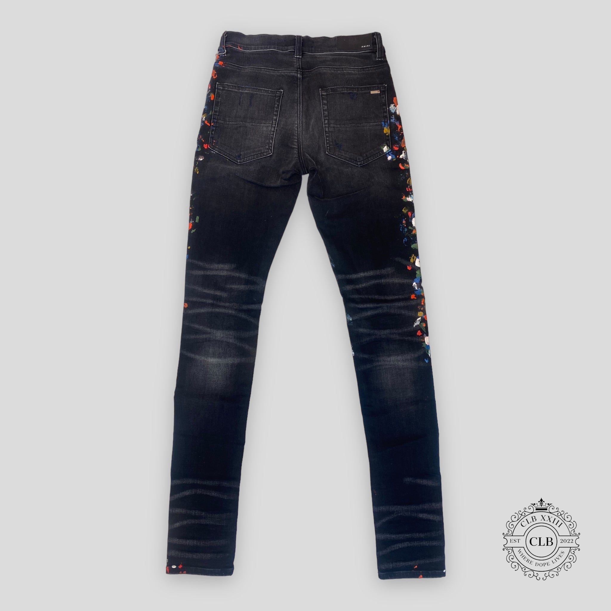 AMIRI SKINNY PAINTER JEANS - AGED BLACK men's unisex paint splatter