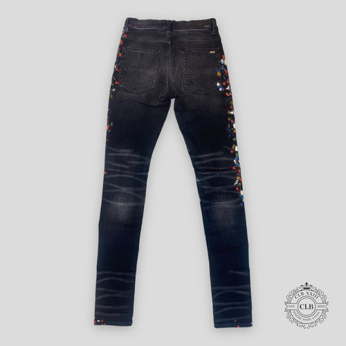 AMIRI SKINNY PAINTER JEANS - AGED BLACK men's unisex paint splatter