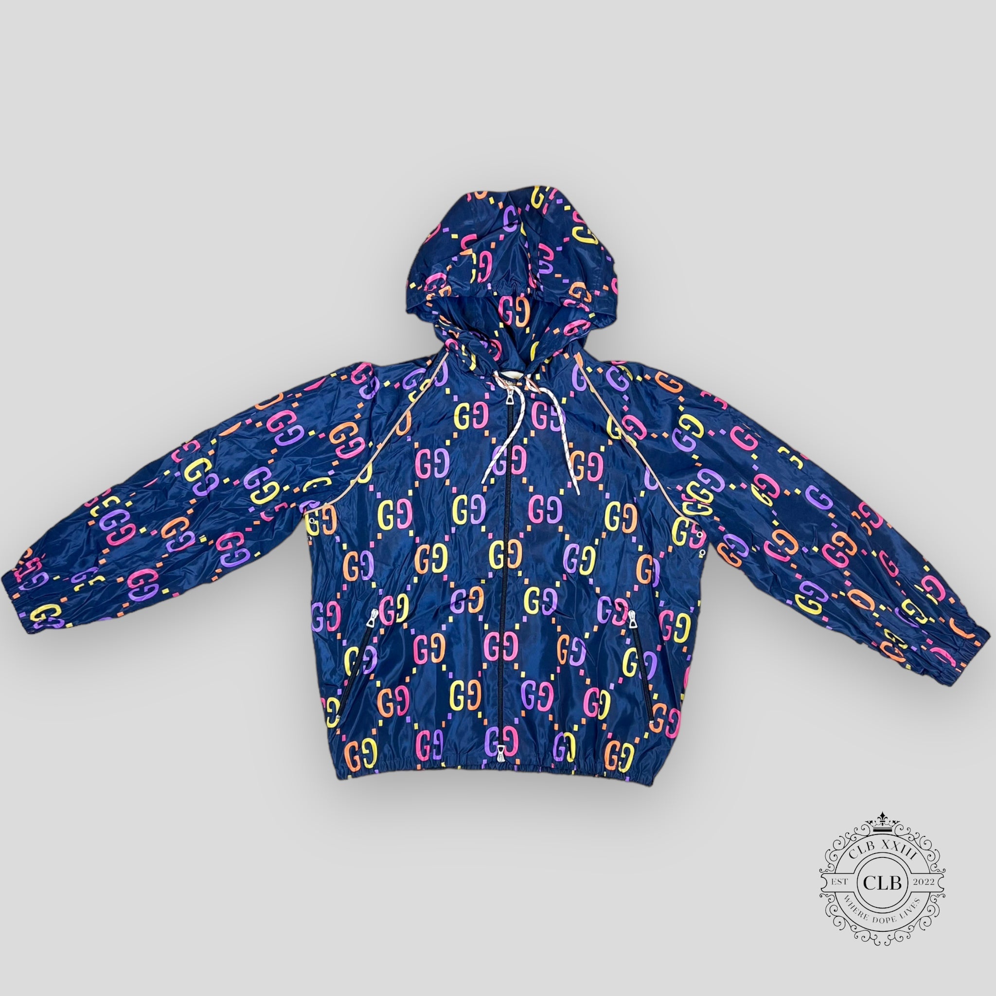 GUCCI GG JACQUARD WINDBREAKER JACKET- BLUE 50 52 men's unisex coat