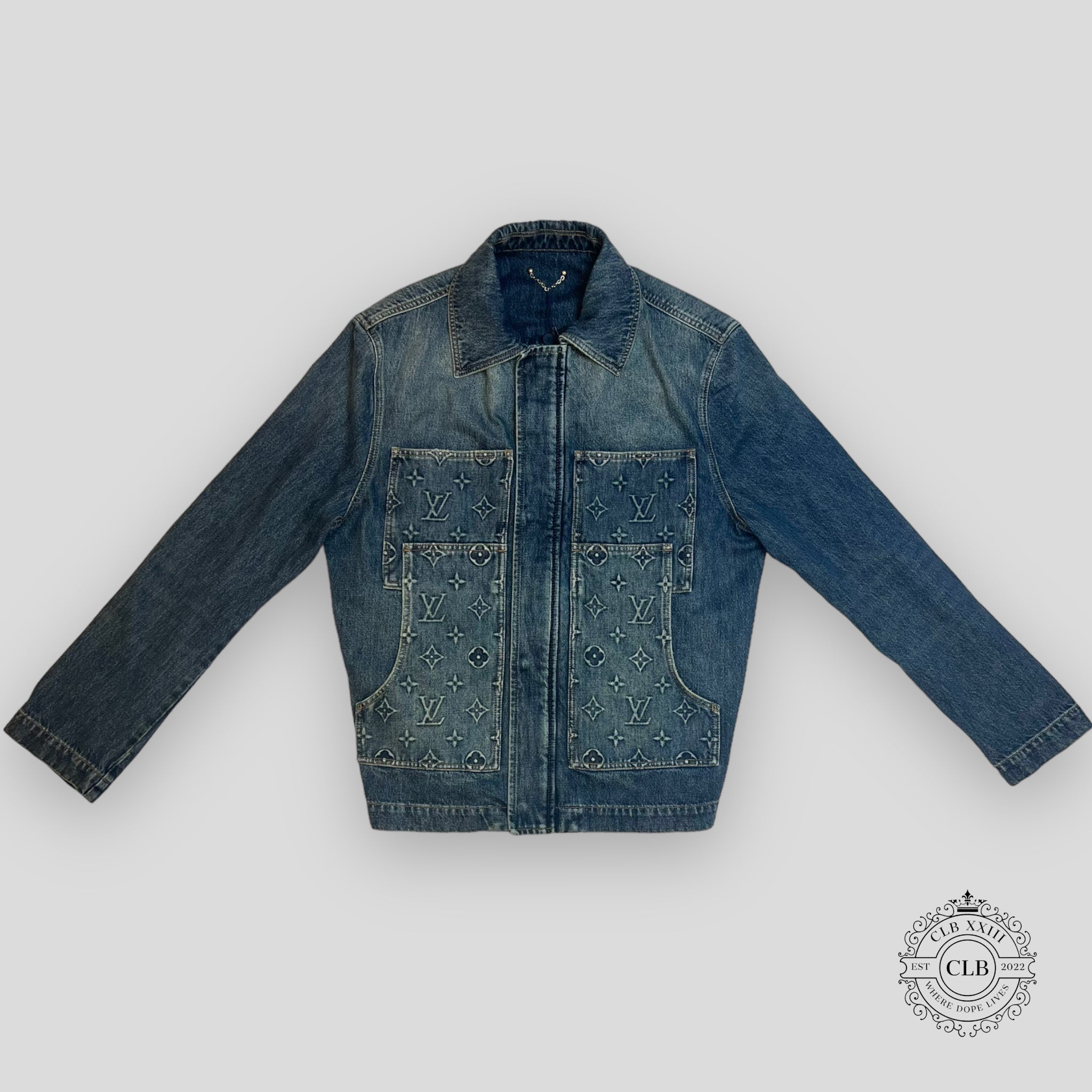 Louis Vuitton Monogram Denim Jacket in Indigo blue jean coat 52