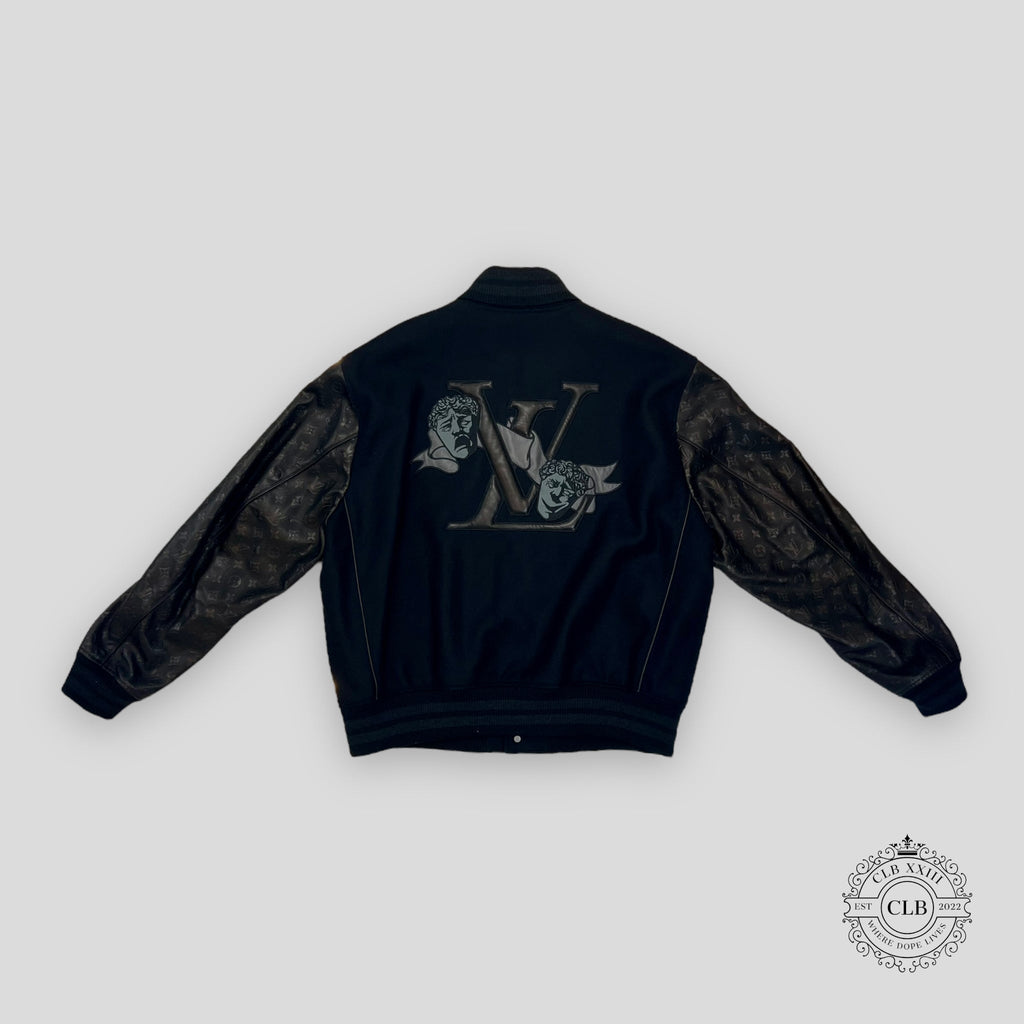 Louis Vuitton Mix Leather Varsity Jacket in Black coat men's leather wool