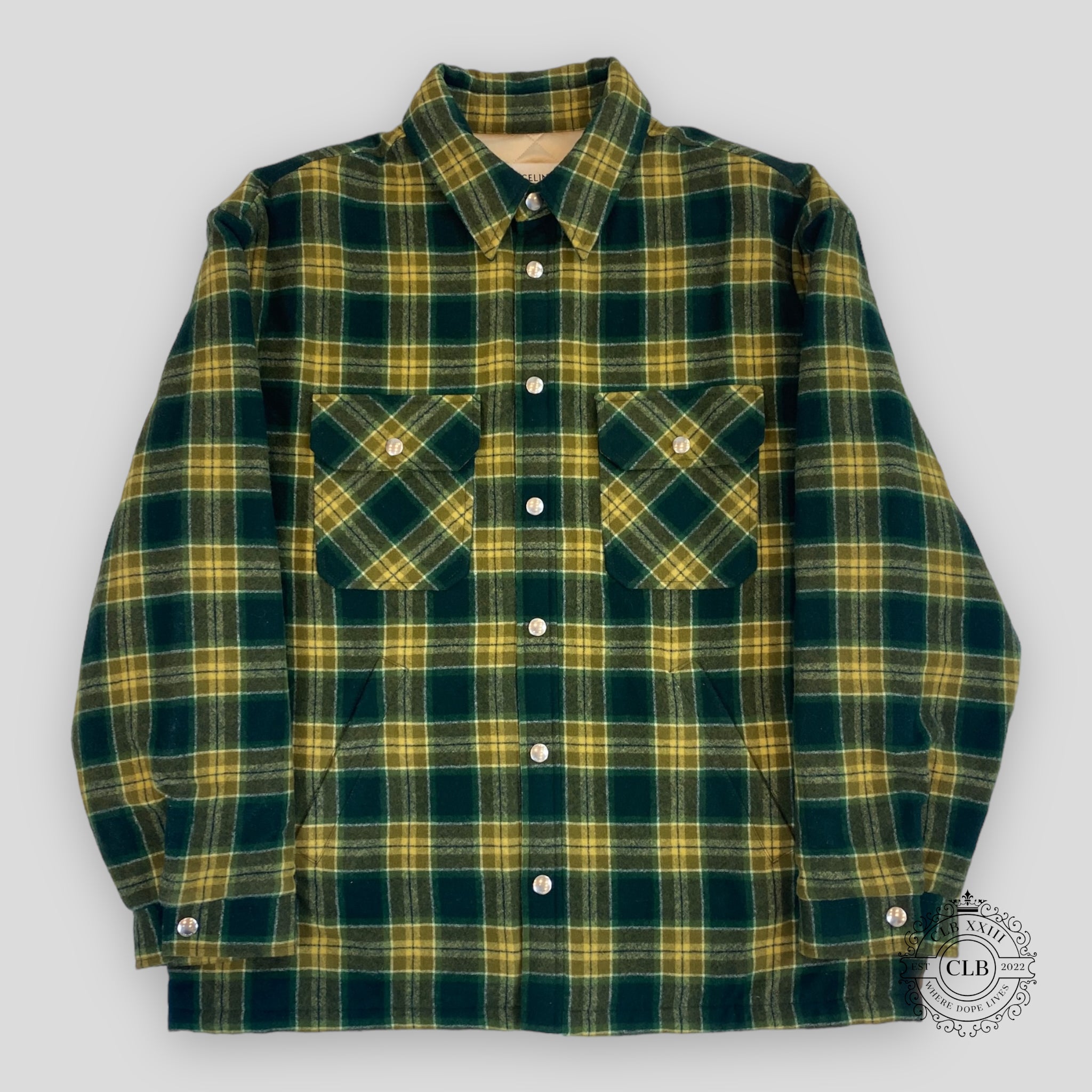 Celine Homme Padded Checked Overshirt in Green shacket 50 52 54