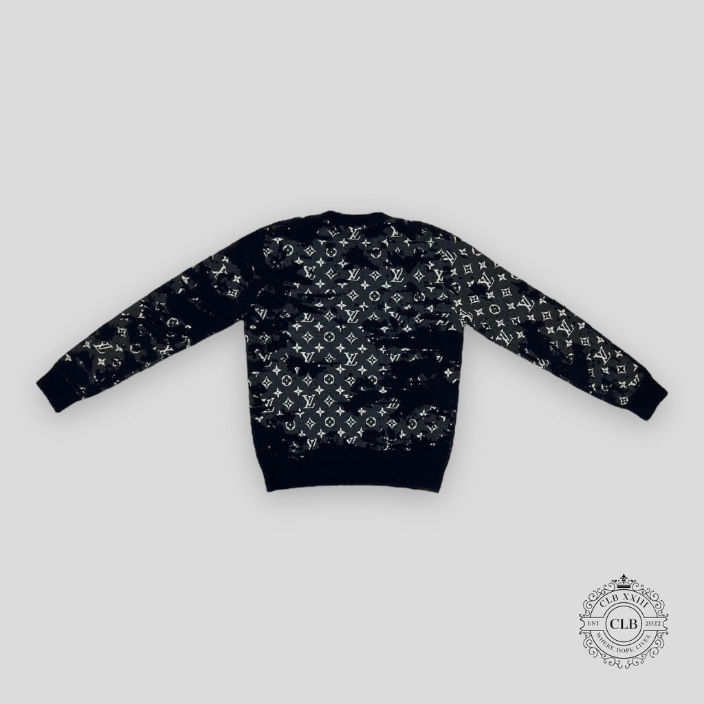 Louis Vuitton Distressed Flock Monogram Sweater in Navy XL men's unisex