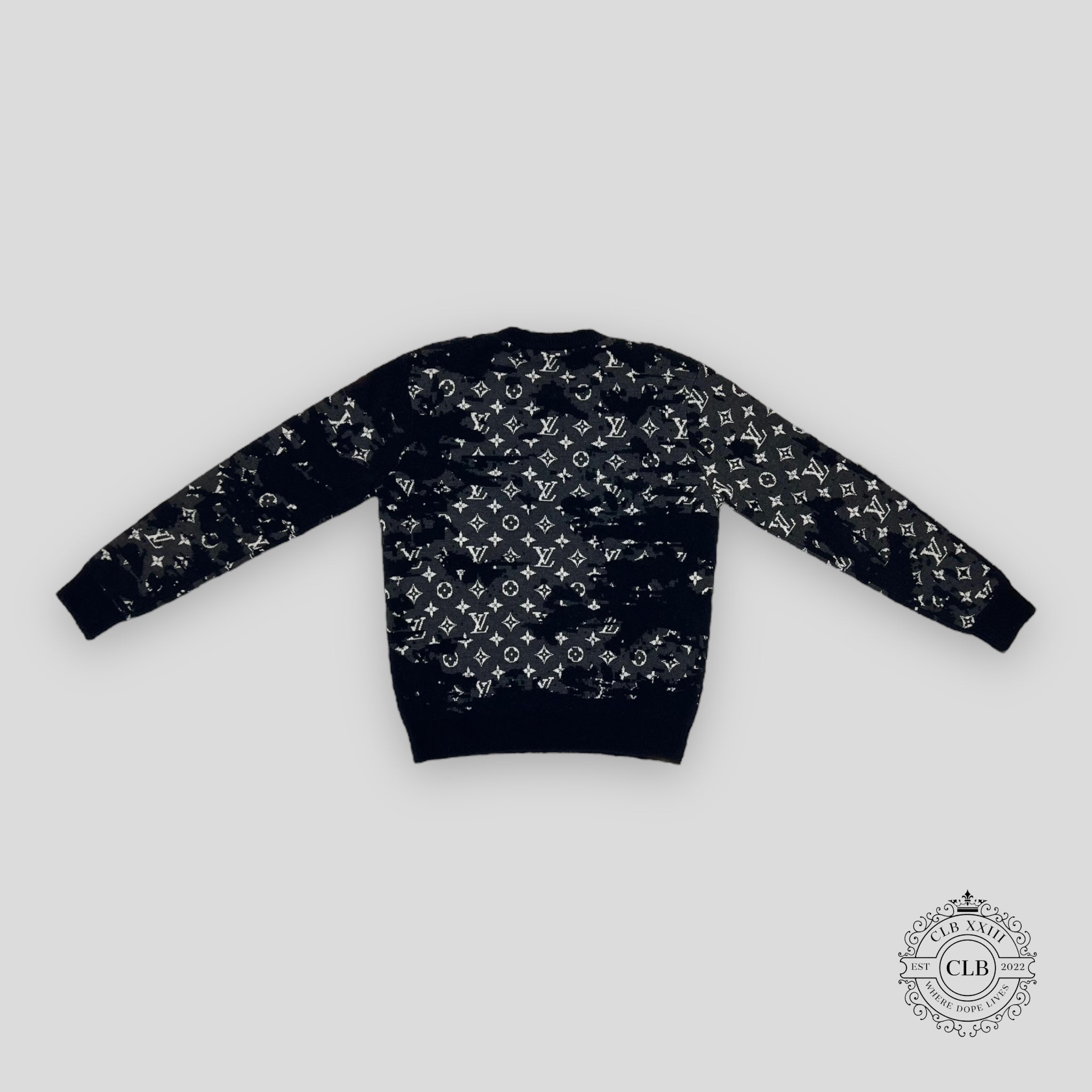 Louis Vuitton Distressed Flock Monogram Sweater in Navy XL men's unisex