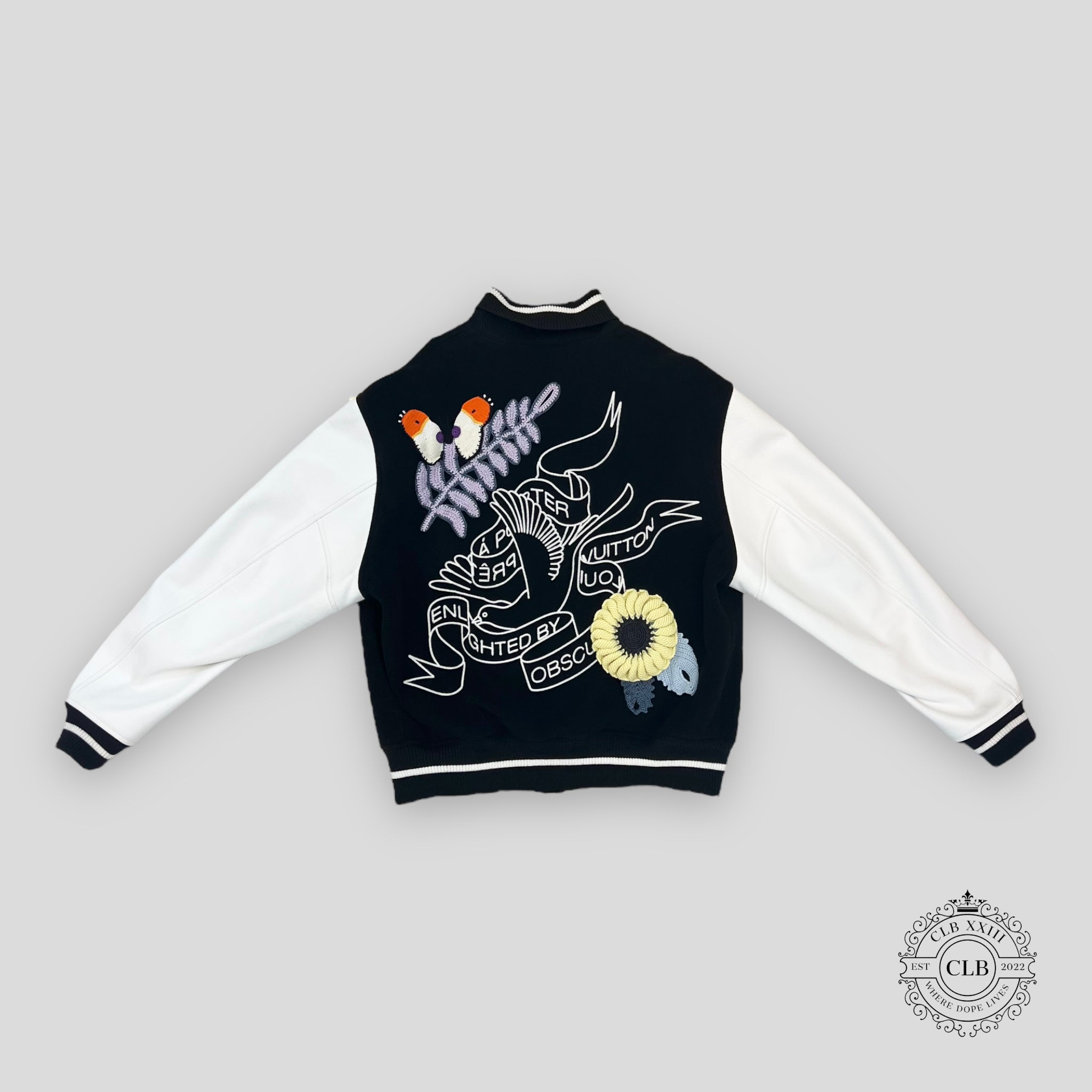 Louis Vuitton Crochet Flowers Varsity Jacket men's unisex 52 leather wool
