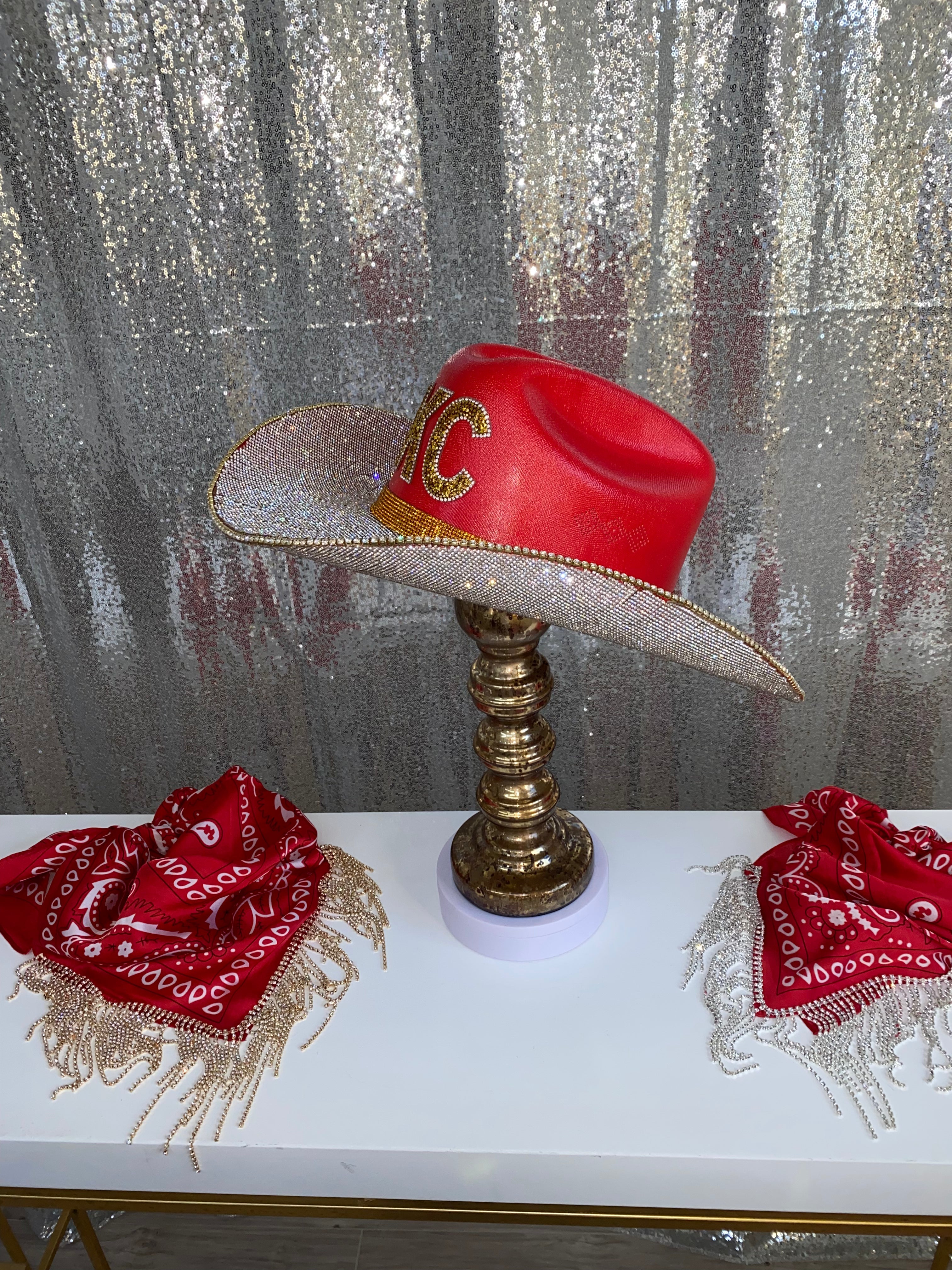 Kansas City Chiefs NFL Cowboy Hat Rhinestone Crystals Bling Mahomes