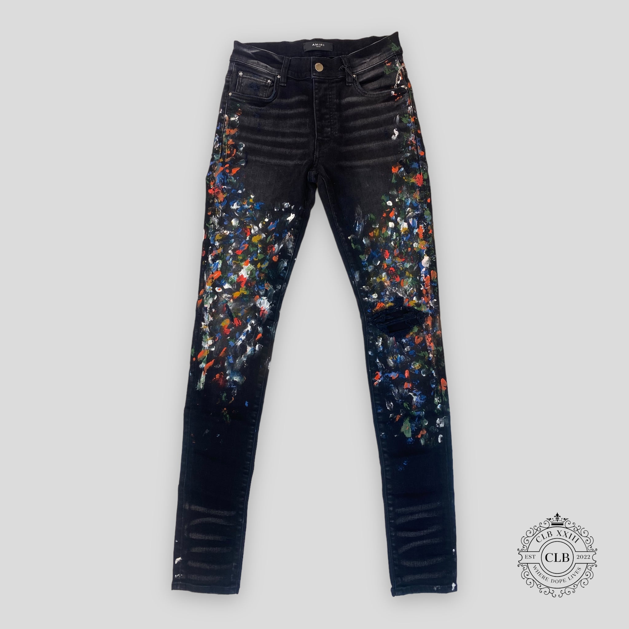 AMIRI SKINNY PAINTER JEANS - AGED BLACK men's unisex paint splatter