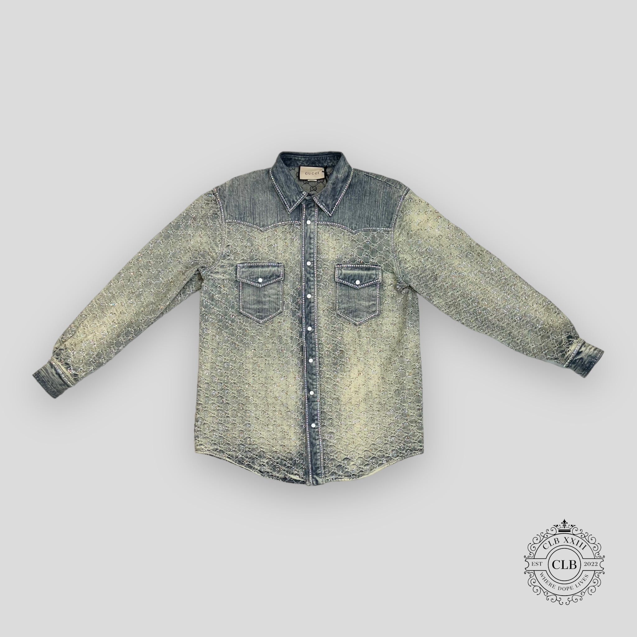 GUCCI GG JACQUARD DENIM JACKET - LIGHT BLUE jean fade Men's