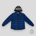 Celine Homme Logo Nylon Trim Flannel Hooded Overshirt in Blue shacket men's