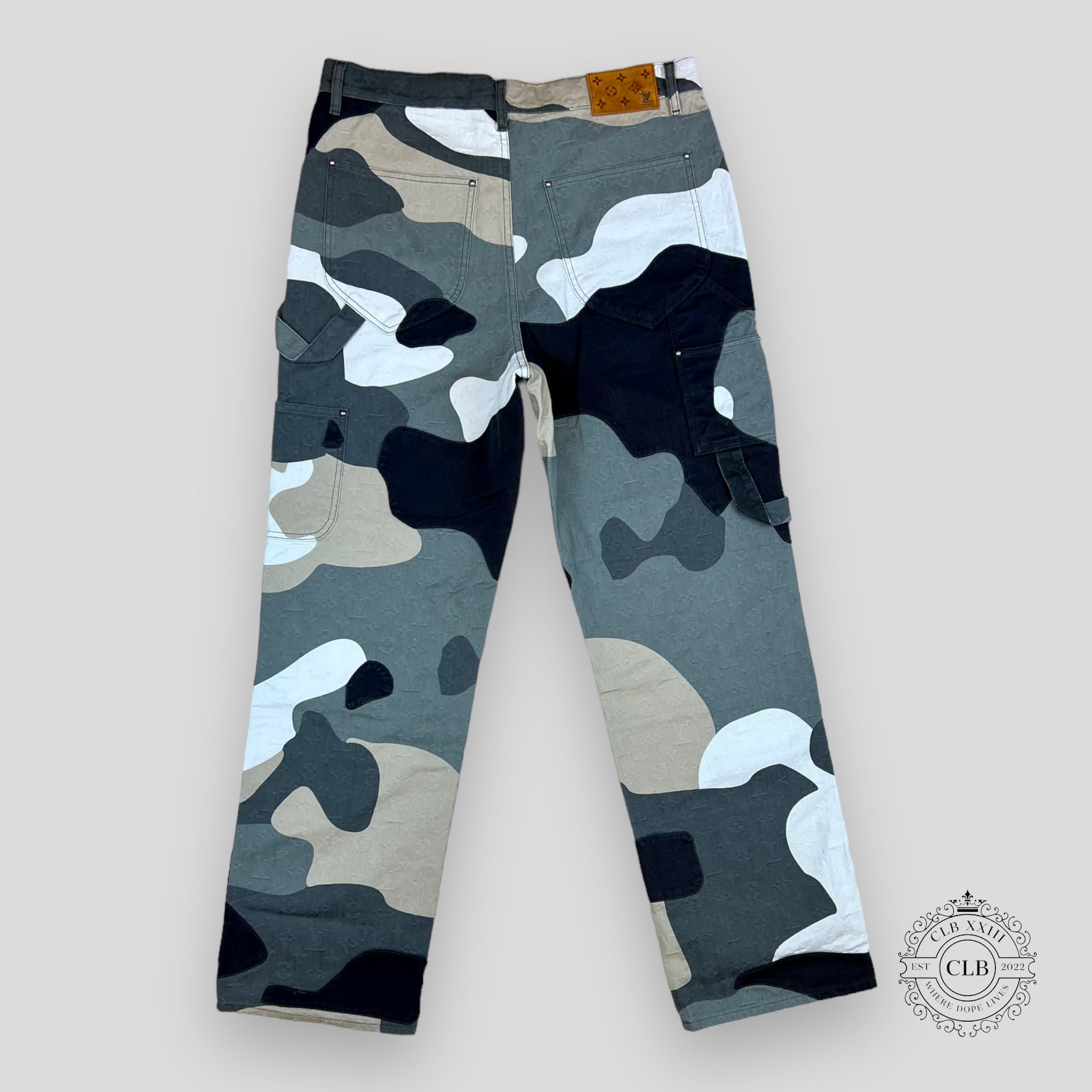 Louis Vuitton Patchwork Portrait Denim Carpenter Pants camo men's unisex 34