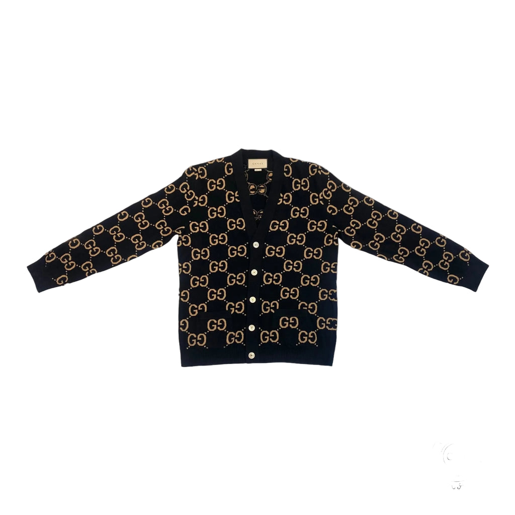 GUCCI GG WOOL JACQUARD CARDIGAN - BLACK/CAMEL men's sweater
