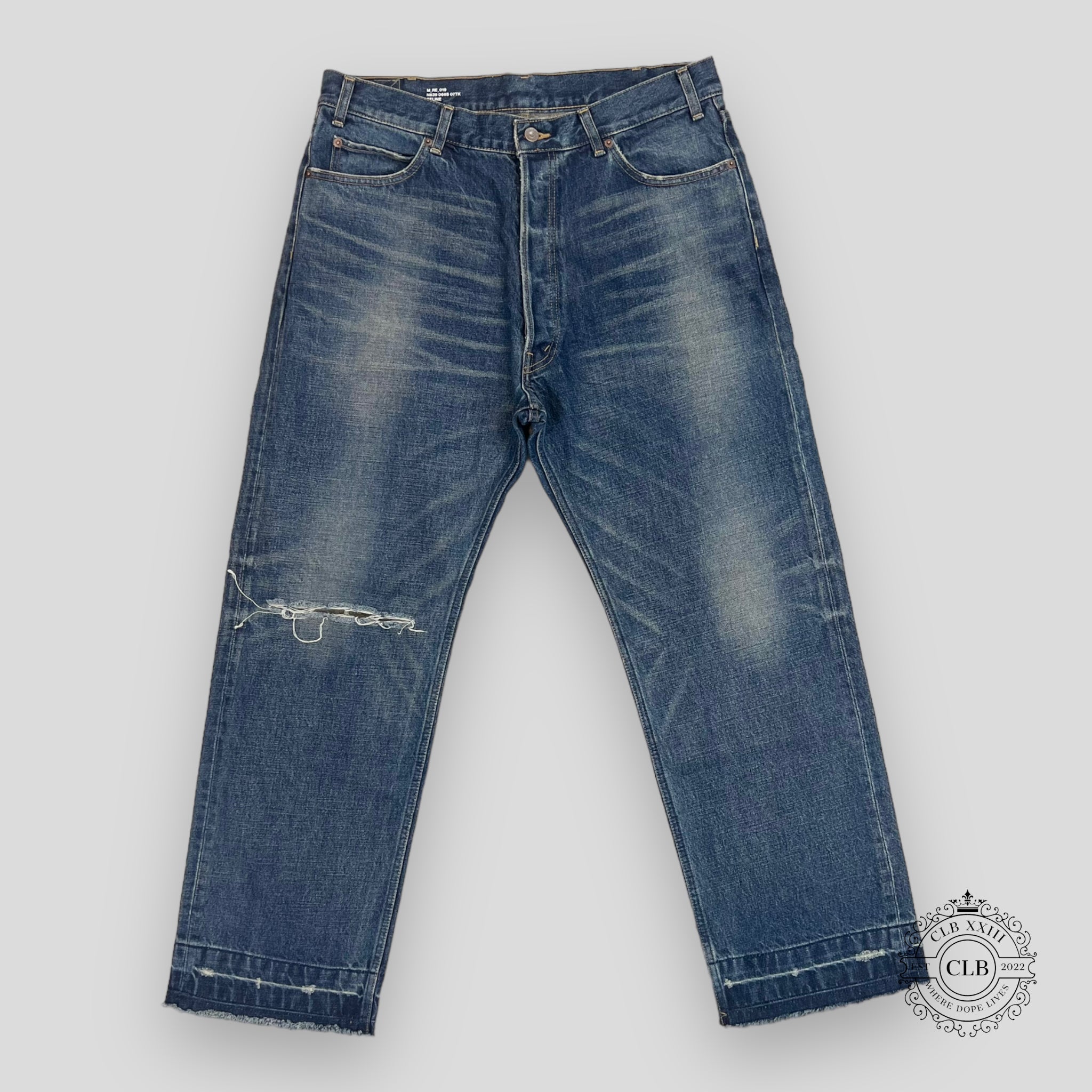 Celine Homme Wesley Straight-Leg Distressed Jeans in Dark Blue 32 34 Men's
