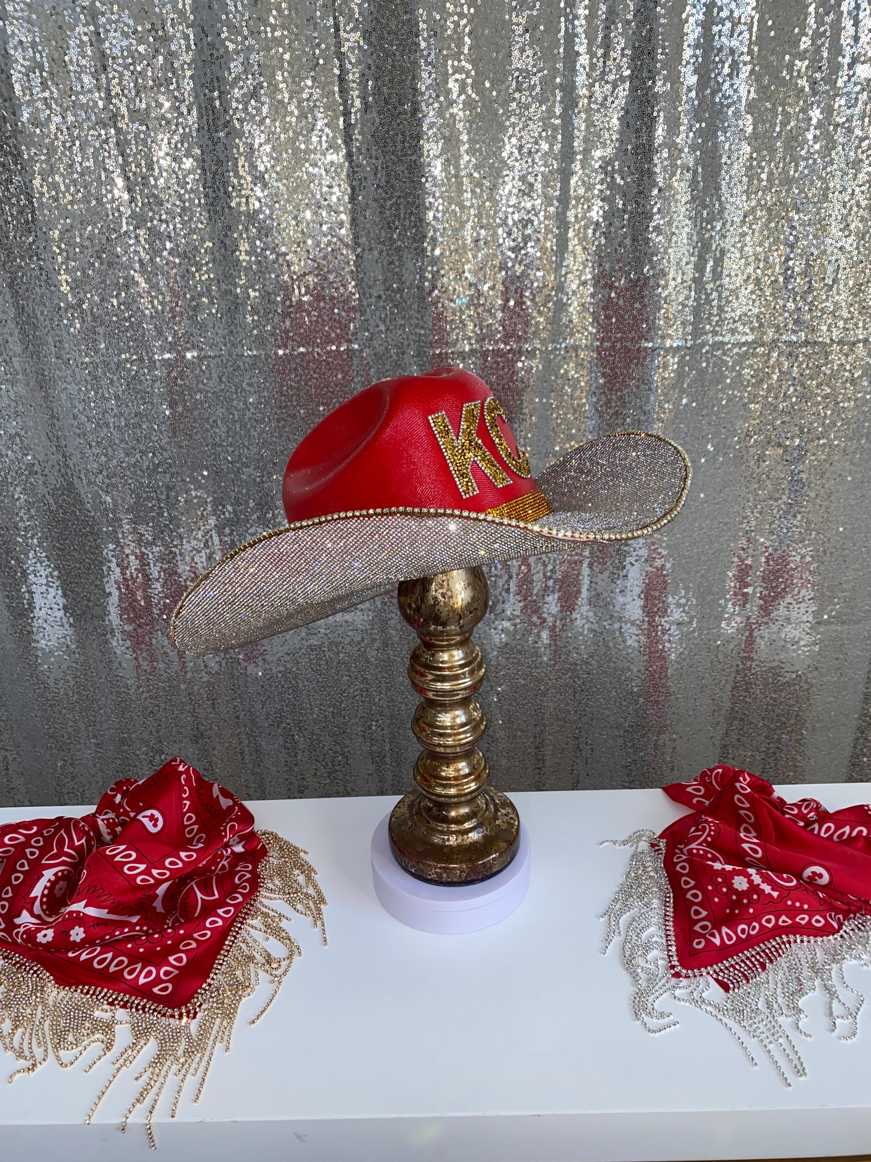 Kansas City Chiefs NFL Cowboy Hat Rhinestone Crystals Bling Mahomes