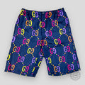 GUCCI GG logo JACQUARD SHORTS- BLUE men's silk navy 46 48