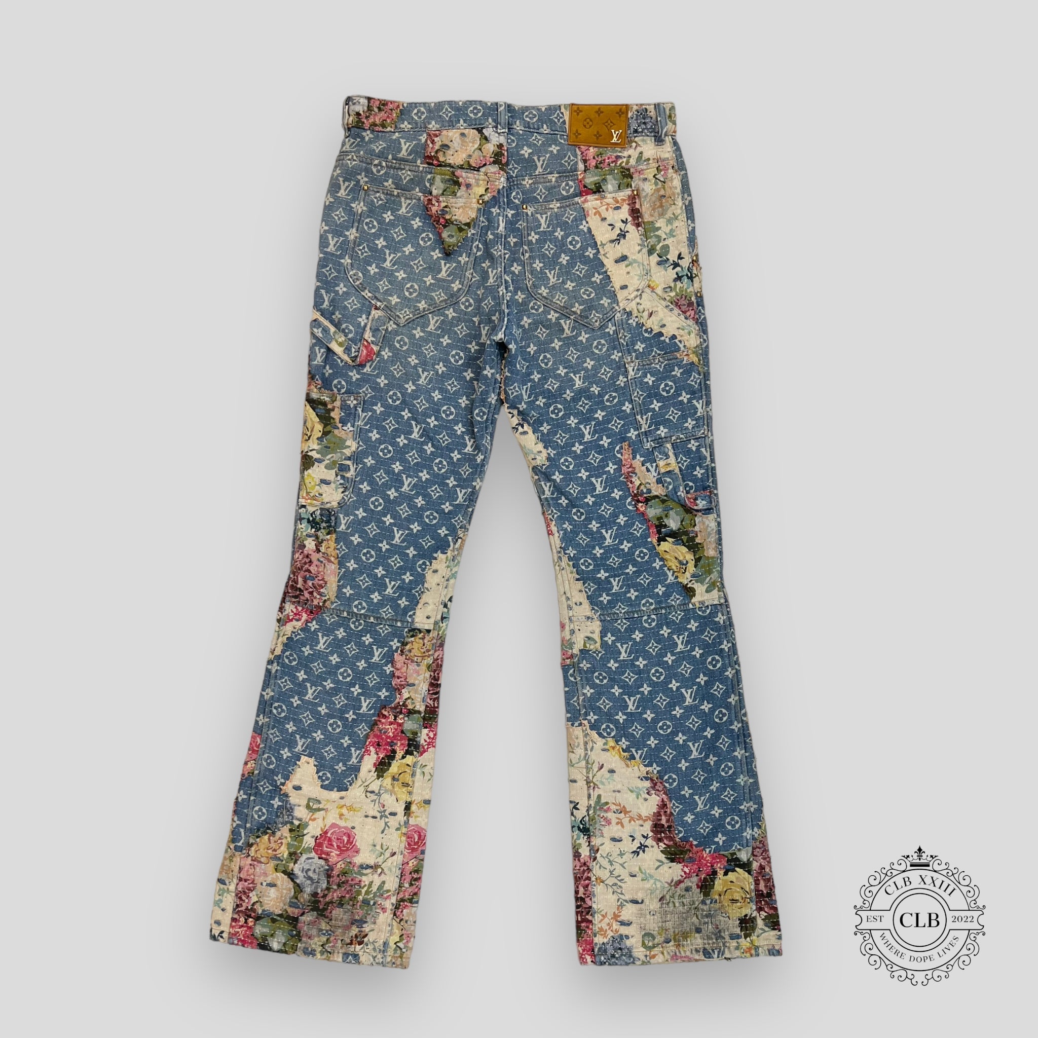 Louis Vuitton Destroyed Carpenter Bell Bottom Denim Blue jeans 34 unisex men's