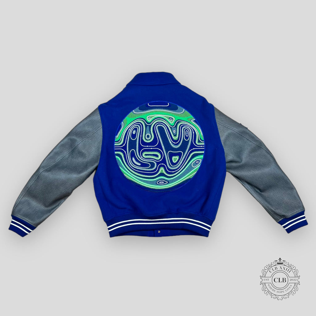 LOUIS VUITTON EMBROIDERED VARSITY JACKET - BLUE wool leather coat men's 52