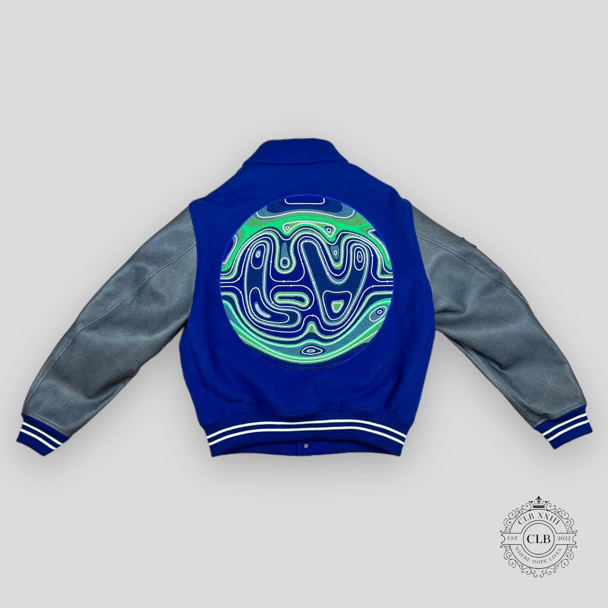 LOUIS VUITTON EMBROIDERED VARSITY JACKET - BLUE wool leather coat men's 52