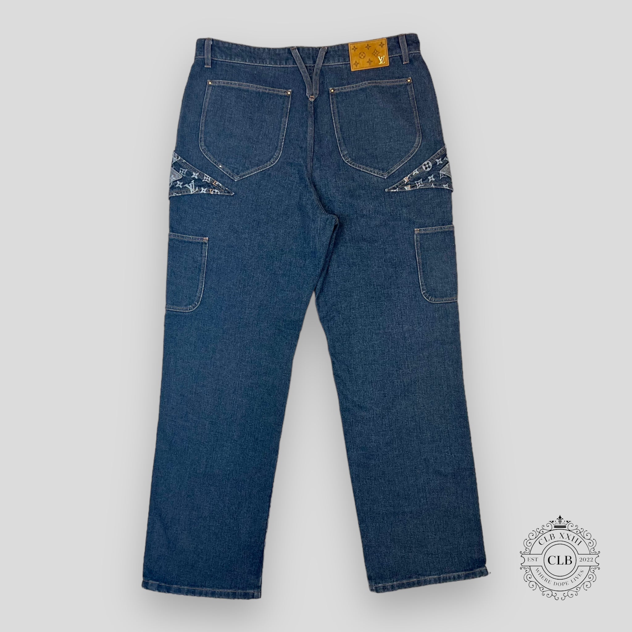 Louis Vuitton Monogram Flower Denim Pants blue jeans men's 36